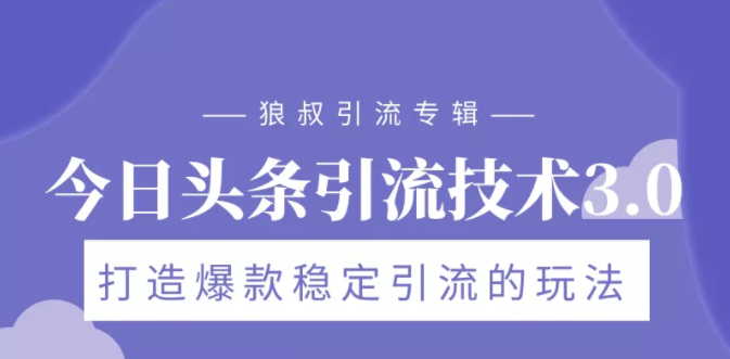 狼叔今日头条引流技术3.0,打造爆款稳定引流的玩法,VLOG引流技术-第一资源库