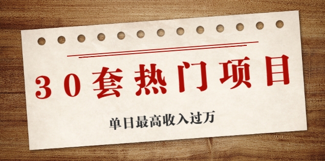 30套热门项目：单日最高收入过万 (网赚项目、朋友圈、涨粉套路、抖音、快手)等-第一资源库