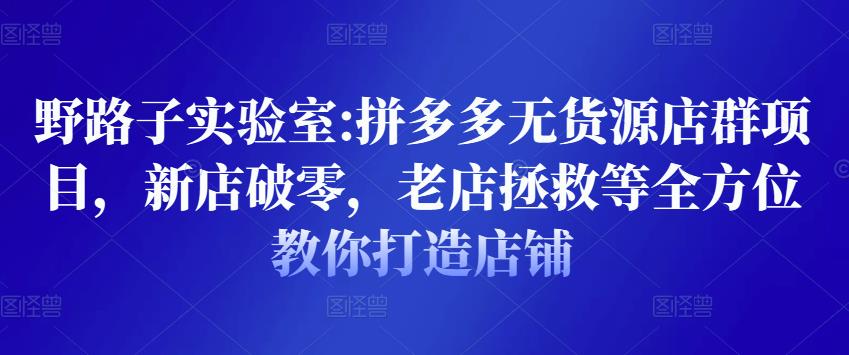 野路子实验室:拼多多无货源店群项目,新店破零,老店拯救等全方位教你打造店铺-第一资源库