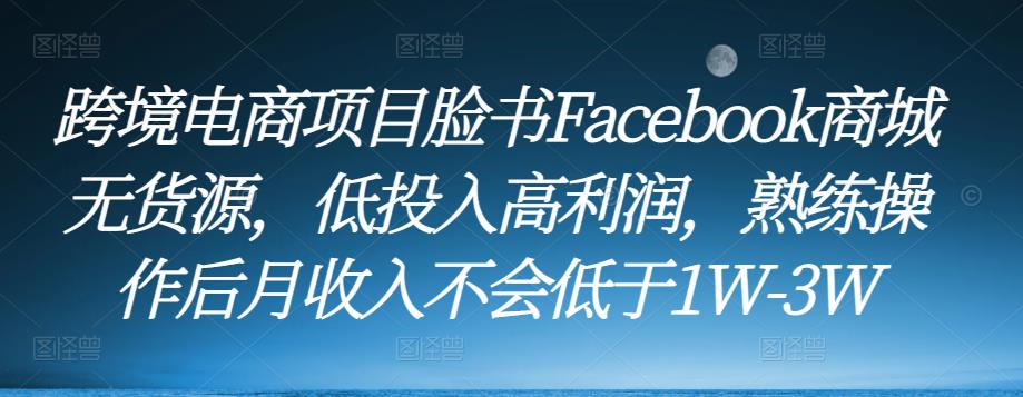 跨境电商项目脸书Facebook商城无货源,低投入高利润,熟练操作后月收入不会低于1W-3W-第一资源库