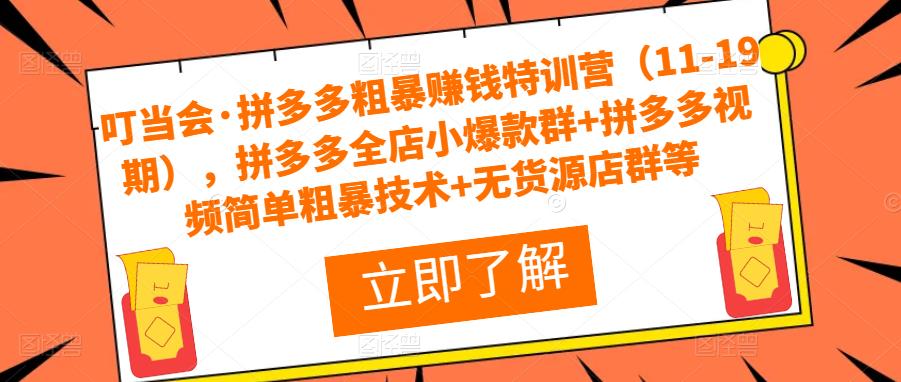 叮当会·拼多多粗暴赚钱特训营(11-19期),拼多多全店小爆款群+拼多多视频简单粗暴技术+无货源店群等-第一资源库