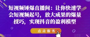 短视频锤爆直播间:让你快速学会短视频起号,放大成果的爆量技巧,实现抖音的盈利模型-第一资源库