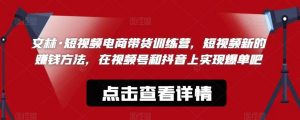 文林·短频视电商带训货练营,短视频的新赚钱方法,在视号频和抖音实上现爆单吧-第一资源库