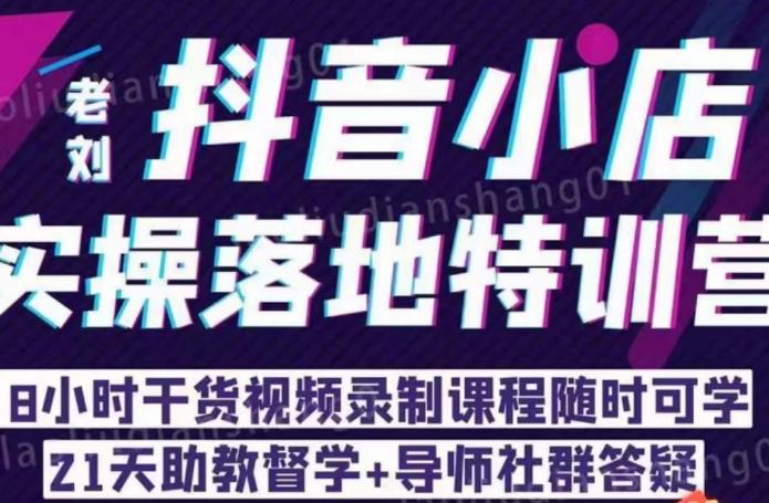 老刘·抖店商品卡流量，​抖音小店实操落地特训营，8小时干货视频录制课程随时可学-第一资源库