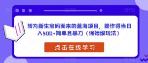 转为新生宝妈而来的蓝海项目,操作得当日入500+简单且暴力(保姆级玩法)【揭秘】-第一资源库