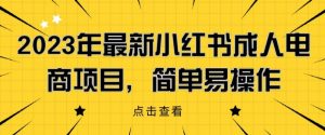 2023年最新小红书成人电商项目,简单易操作【详细教程】【揭秘】-第一资源库