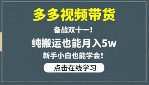 多多视频带货，备战双十一，纯搬运也能月入5w，新手小白也能学会-第一资源库