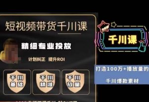 短视频带货-千川专业投放课,精细化专业投放,计划纠正,提升ROI-第一资源库
