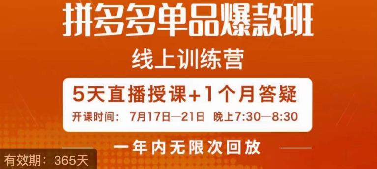 钟辰·拼多多单品爆款班,一个拼多多超级爆款养一个团队-第一资源库