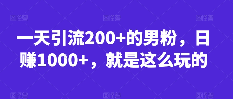 一天引流200+的男粉,日赚1000+,就是这么玩的【揭秘】-第一资源库