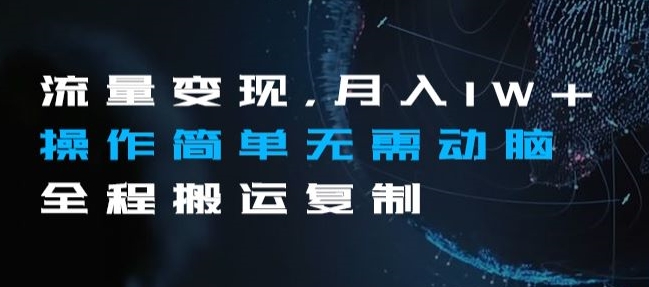 流量变现,月入1W+操作简单无需动脑全程搬运复制【揭秘】-第一资源库