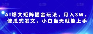 AI爆文矩阵掘金玩法，月入3W，傻瓜式发文，小白当天就能上手【揭秘】-第一资源库