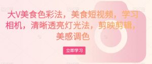 大V美食色彩法，美食短视频，学习相机，清晰透亮灯光法，剪映剪辑，美感调色-第一资源库