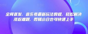 全网首发,音乐号最新玩法教程,轻松解决涨粉难题,剪辑小白也可快速上手-第一资源库