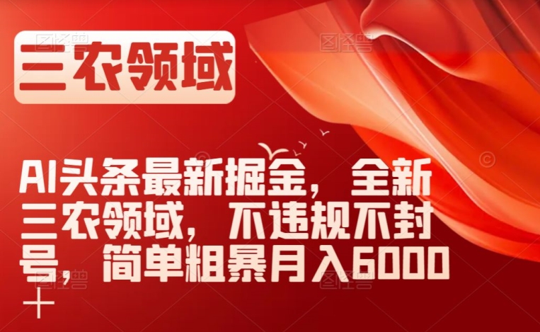 AI头条最新掘金,全新三农领域,不违规不封号,简单粗暴月入6000+【揭秘】-第一资源库
