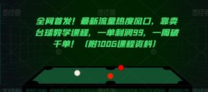 全网首发!最新流量热度风口,靠卖台球教学课程,一单利润99,一周破千单!(附100G课程资料)-第一资源库