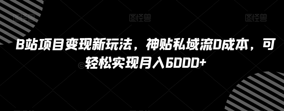 B站项目变现新玩法,神贴私域流0成本,可轻松实现月入6000+【揭秘】-第一资源库