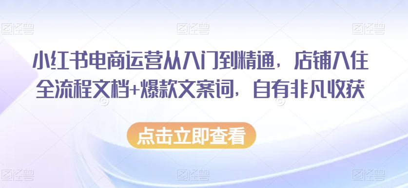 小红书电商运营从入门到精通,店铺入住全流程文档+爆款文案词,自有非凡收获-第一资源库