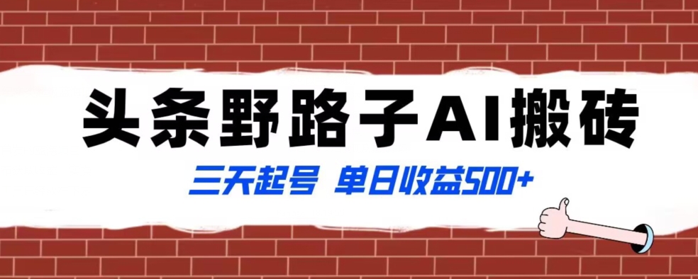 全网首发头条野路子AI搬砖玩法,纪实类超级蓝海项目,三天起号单日收益500+【揭秘】-第一资源库