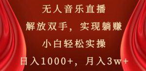 无人音乐直播，解放双手，实现躺赚，小白轻松实操，日入1000+，月入3w+【揭秘】-第一资源库
