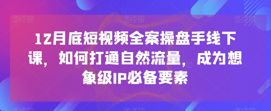 12月底短视频全案操盘手线下课,如何打通自然流量,成为想象级IP必备要素-第一资源库