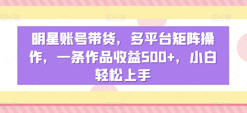 明星账号带货,多平台矩阵操作,一条作品收益500+,小白轻松上手【揭秘】-第一资源库
