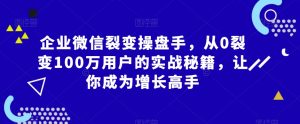 企业微信裂变操盘手,从0裂变100万用户的实战秘籍,让你成为增长高手-第一资源库