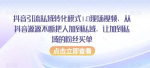 抖音引流私域转化模式1.0现场视频,从抖音源源不断把人加到私域,让加到私域的粉丝买单-第一资源库