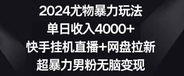 2024尤物暴力玩法,单日收入4000+,快手挂机直播+网盘拉新,超暴力男粉无脑变现【揭秘】-第一资源库