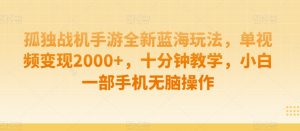 孤独战机手游全新蓝海玩法,单视频变现2000+,十分钟教学,小白一部手机无脑操作【揭秘】-第一资源库
