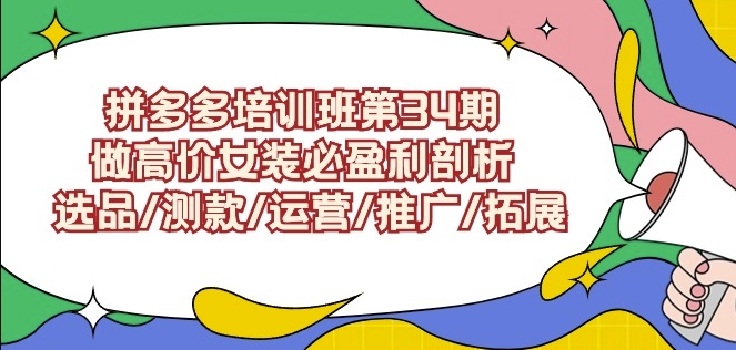拼多多培训班第34期:做高价女装必盈利剖析选品/测款/运营/推广/拓展-第一资源库