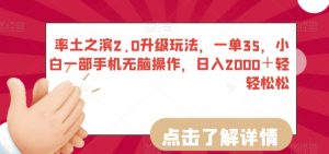 率土之滨2.0升级玩法，一单35，小白一部手机无脑操作，日入2000＋轻轻松松【揭秘】-第一资源库