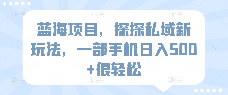 蓝海项目,探探私域新玩法,一部手机日入500+很轻松【揭秘】-第一资源库