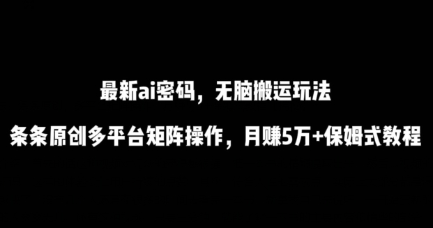 最新ai流量密码,傻瓜式搬运玩法,条条原创,多平台矩阵操作,月赚5万+保姆式教程【揭秘】-第一资源库