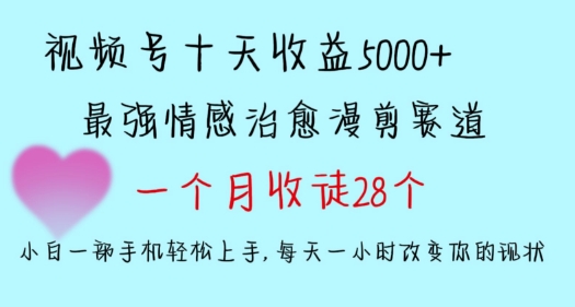 十天收益5000+,多平台捞金,视频号情感治愈漫剪,一个月收徒28个,小白一部手机轻松上手【揭秘】-第一资源库
