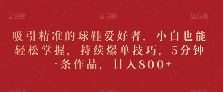 吸引精准的球鞋爱好者,小白也能轻松掌握,持续爆单技巧,5分钟一条作品,日入800+【揭秘】-第一资源库