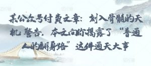 某公众号付费文章:刻入骨髓的天机: 警告,本文向你揭露了 “普通人的翻身路” 这件通天大事-第一资源库