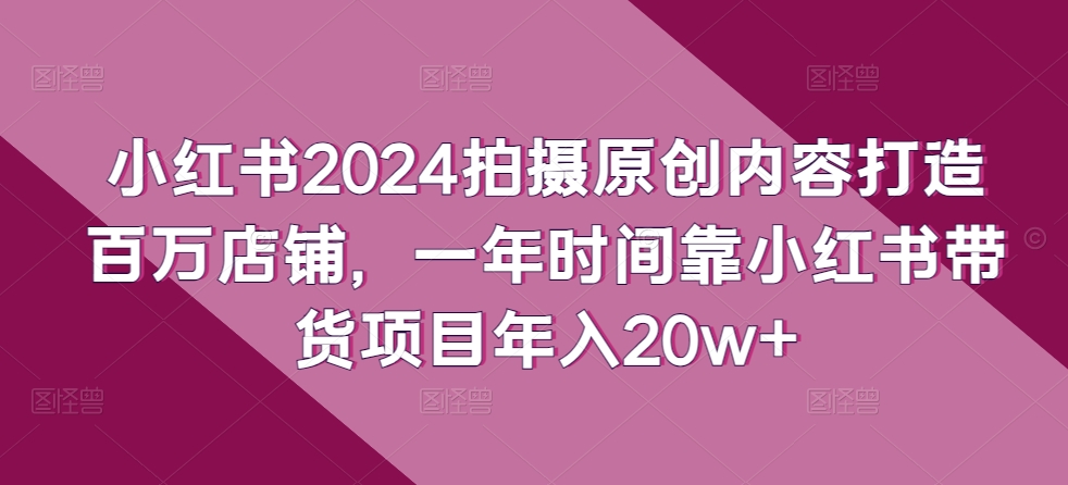 小红书2024拍摄原创内容打造百万店铺,一年时间靠小红书带货项目年入20w+-第一资源库
