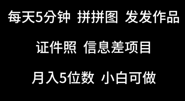 每天5分钟,拼拼图发发作品,证件照信息差项目,小白可做【揭秘】-第一资源库