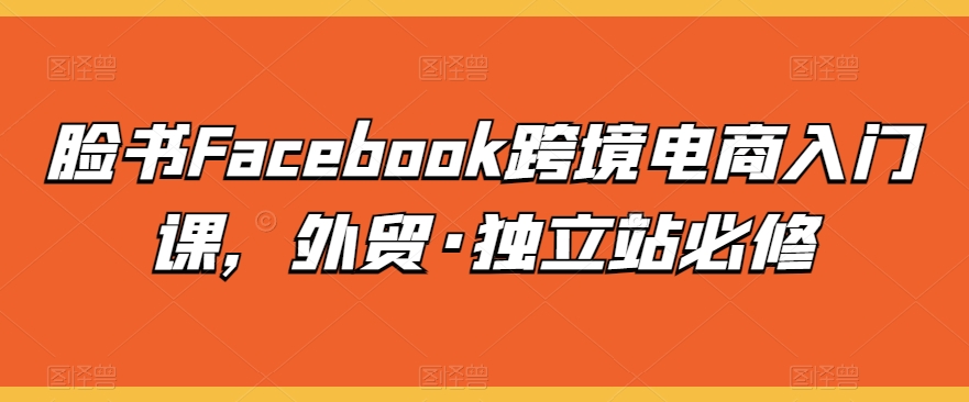 脸书Facebook跨境电商入门课,外贸·独立站必修-第一资源库