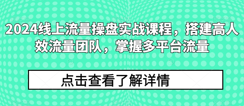 2024线上流量操盘实战课程,搭建高人效流量团队,掌握多平台流量-第一资源库