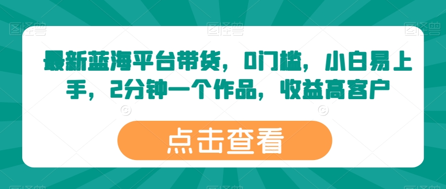 最新蓝海平台带货，0门槛，小白易上手，2分钟一个作品，收益高【揭秘】-第一资源库