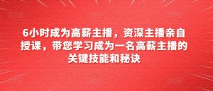 6小时成为高薪主播，资深主播亲自授课，带您学习成为一名高薪主播的关键技能和秘诀-第一资源库