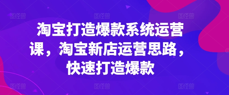 淘宝打造爆款系统运营课,淘宝新店运营思路,快速打造爆款-第一资源库