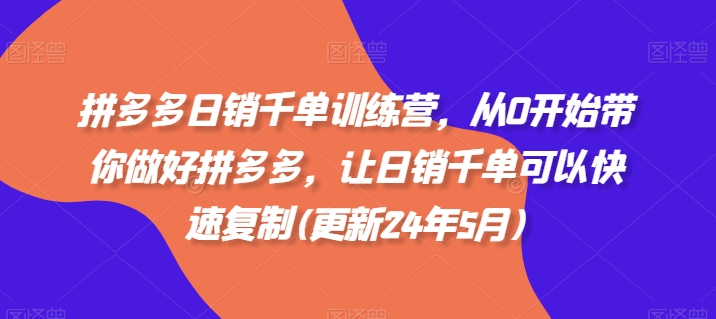 拼多多日销千单训练营,从0开始带你做好拼多多,让日销千单可以快速复制(更新24年6月)-第一资源库