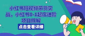 小红书短视频带货实战,小红书0-1起店进阶项目拆解-第一资源库