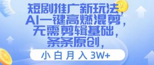 短剧推广新玩法,AI一键高燃混剪,无需剪辑基础,条条原创,小白月入3W+【揭秘】-第一资源库