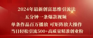 2024年最新创富思维日引流500+精准高质量创业粉，五分钟一条百万播放量爆款热门作品【揭秘】-第一资源库