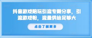 抖音游戏陪玩引流专题分享，引流游戏粉，流量供给足够大-第一资源库