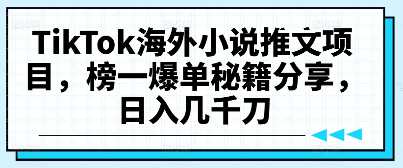 TikTok海外小说推文项目,榜一爆单秘籍分享,日入几千刀-第一资源库